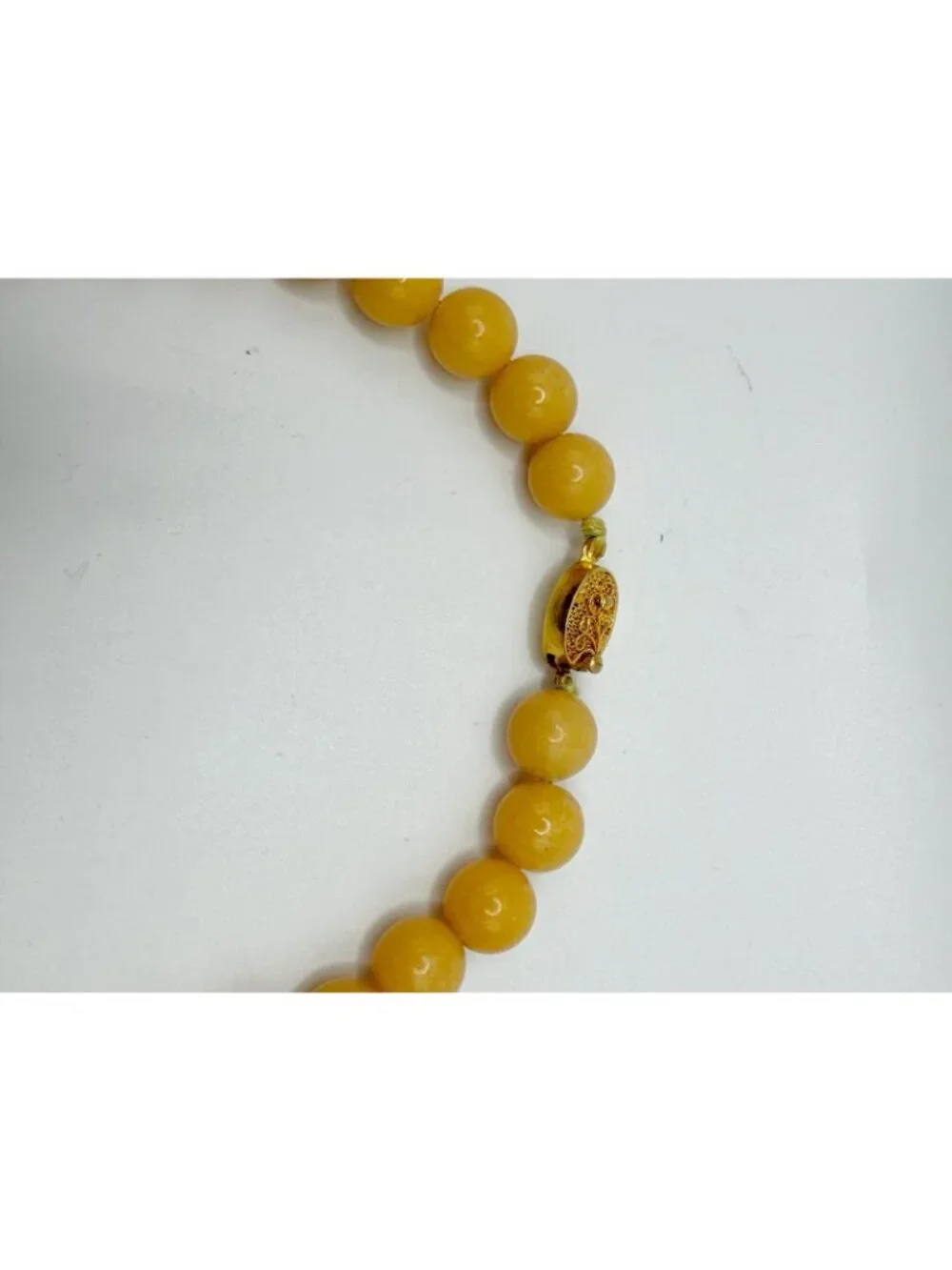 Yellow Jade Jadeite Beaded Necklace With‎ Yellow Cloisonne Pendant 17”